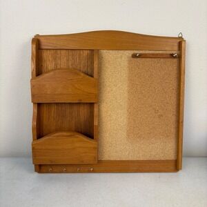 VTG Dolphin Teak Wood Wall Organizer Mail Sorter Cork Board Key Rack Notes MCM